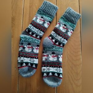 Festive Gray Snowman Socks